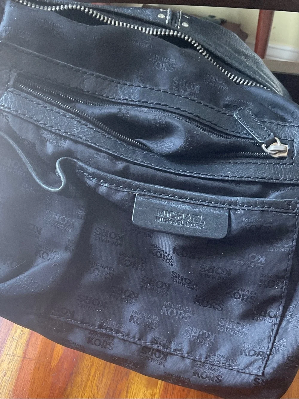 Michael Kors Black Leather Stud-Trim Hobo with MK Charm